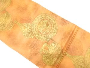 壺に絵皿模様織り出し　袋帯